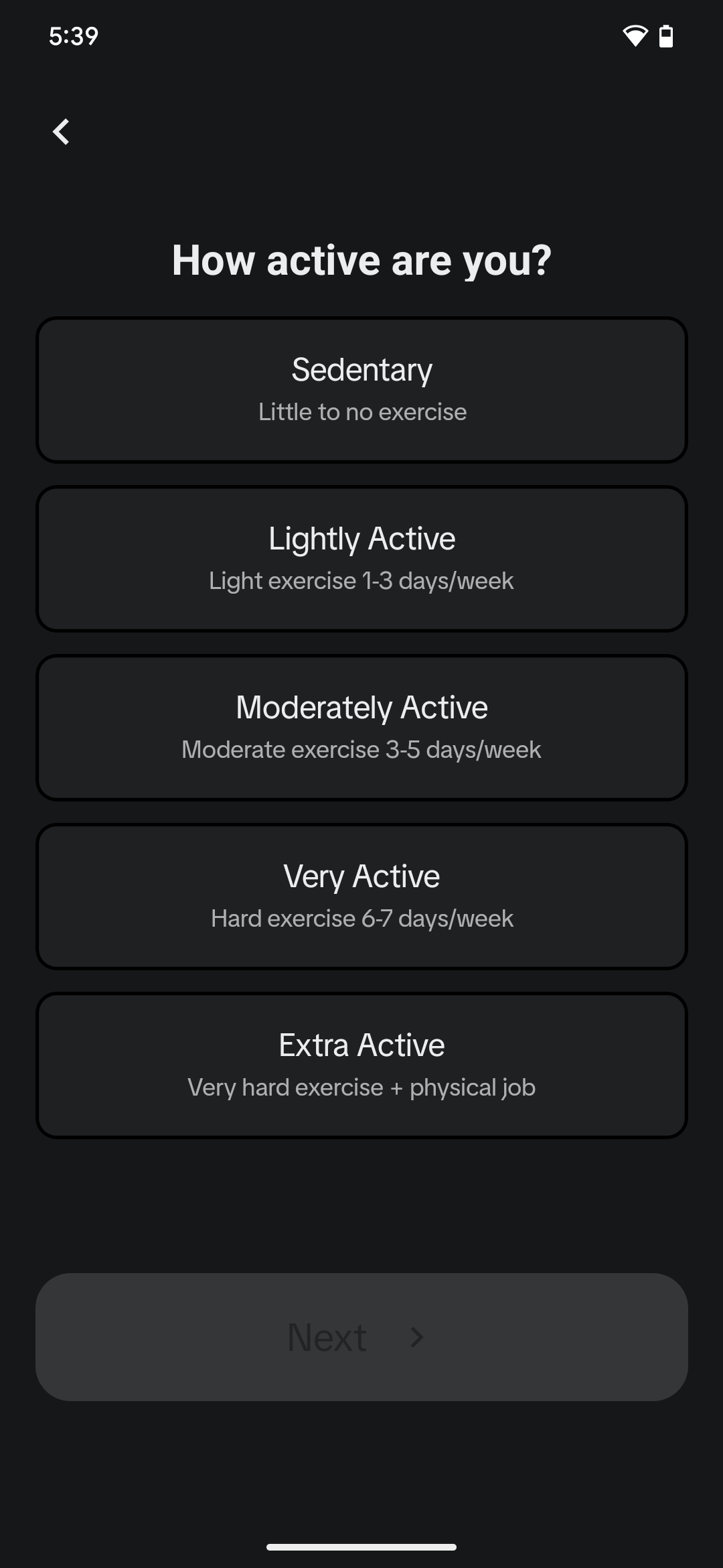 Activity level screen